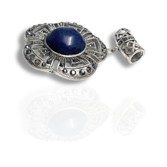 Antique Silver Genuine Lapis Lazuli Pendant for her Gemstone Pendant - Picture 10 of 11
